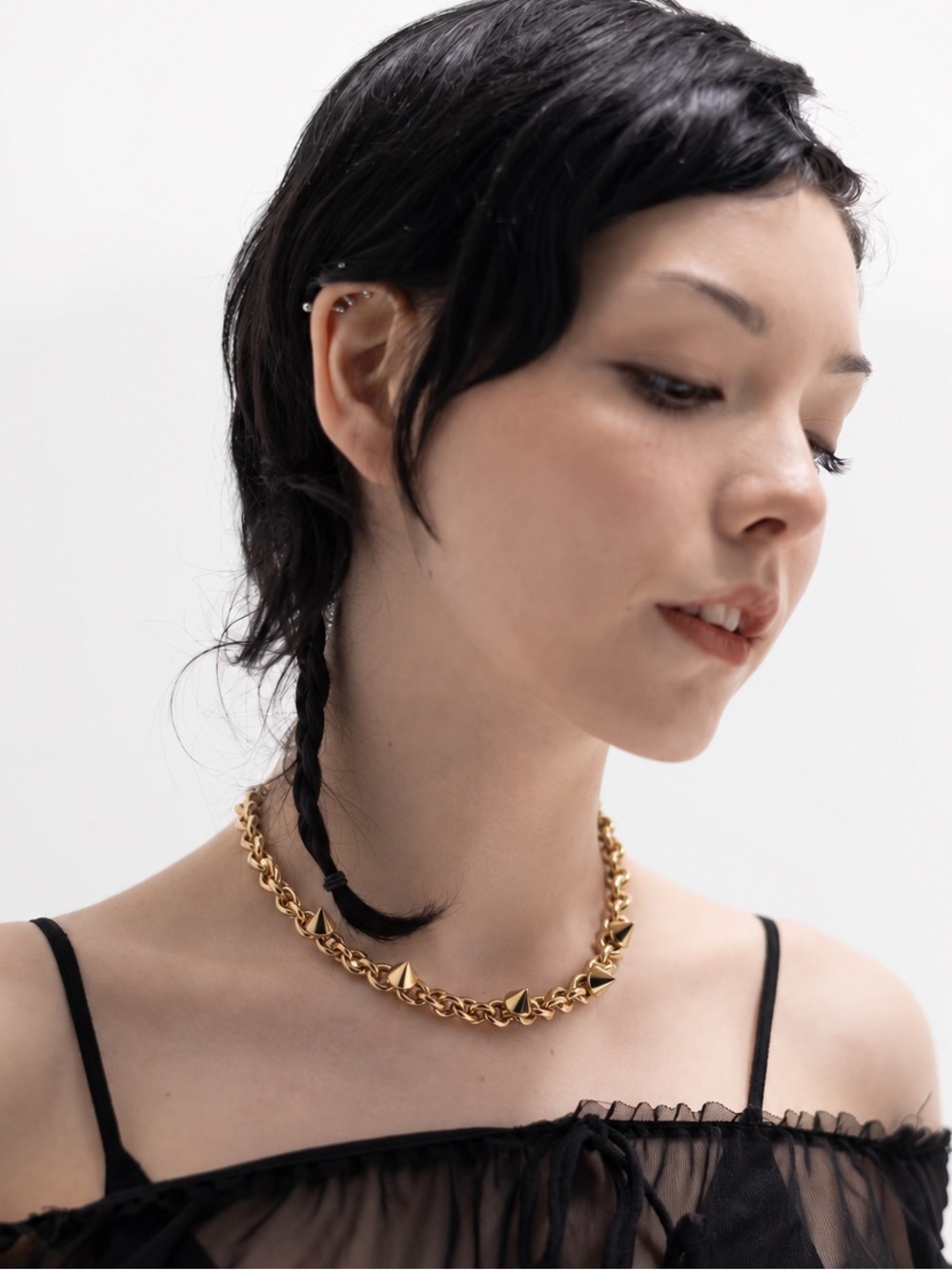 Chunky Gold-Tone Cuban Link Chain With Spikes Necklace